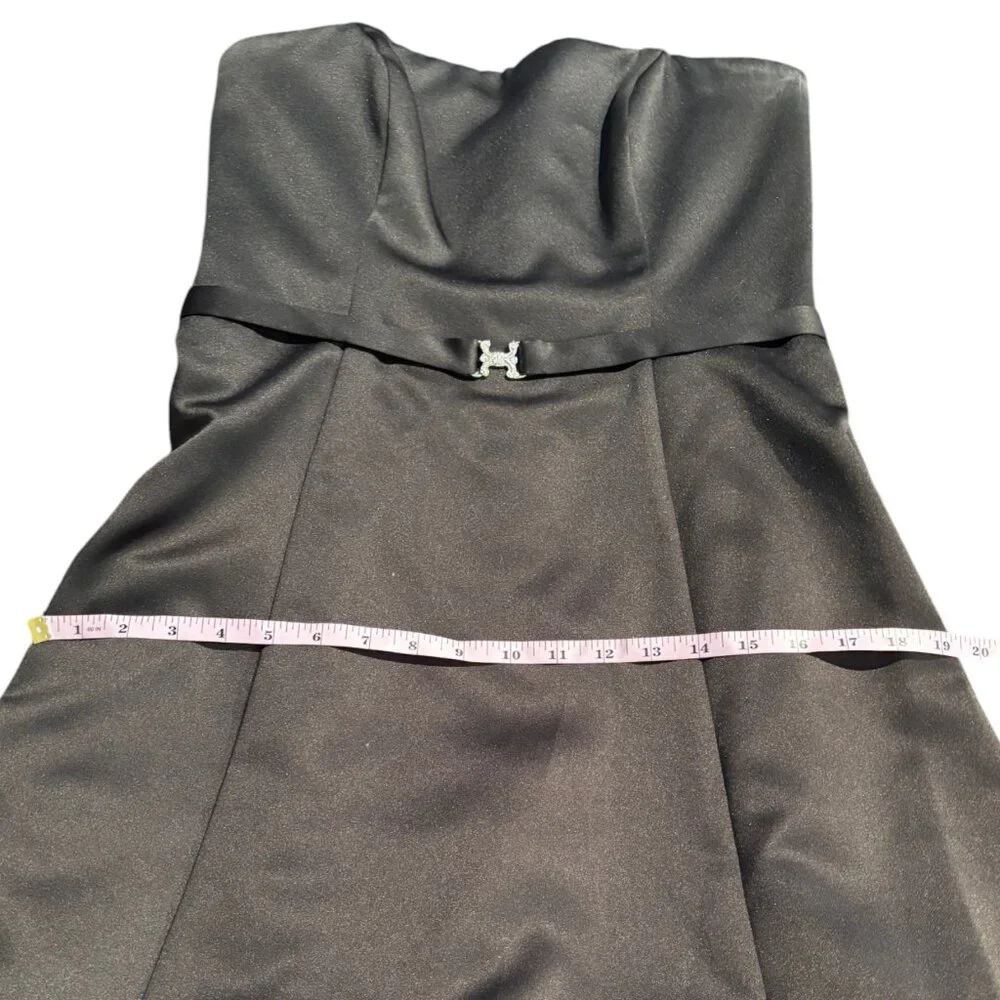 Michaelangelo black satin strapless belted tea length A-Line formal‎ dress sz 8